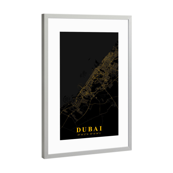 Poster mit Rahmen Silber "Dubai Stadt" artboxONE - Städte / Dubai,Kartografie