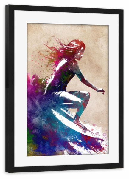 Poster mit Rahmen schwarz "Surfersportkunst C" artboxONE - Sport,Sport / Sommerspiele - Surfer,Surfer,Surfen,Sport,Wassersport,Grafik,Illustration