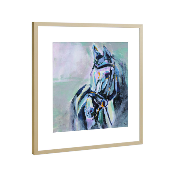 Poster mit Rahmen Gold "Listen" artboxONE - Tiere - Horse,Pferd,Malerei,Gemälde,Acryl,Traum,Träumen,Dream,Pink,Lila,Listen,Zuhören