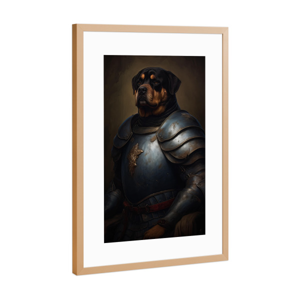 Poster mit Rahmen Kupfer "Rottweiler-Ritter" artboxONE - Tiere,Lustig