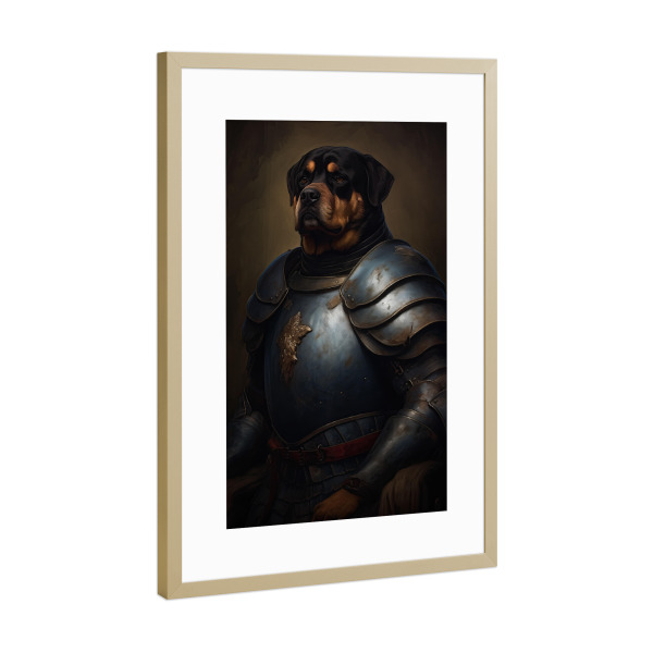 Poster mit Rahmen Gold "Rottweiler-Ritter" artboxONE - Tiere,Lustig