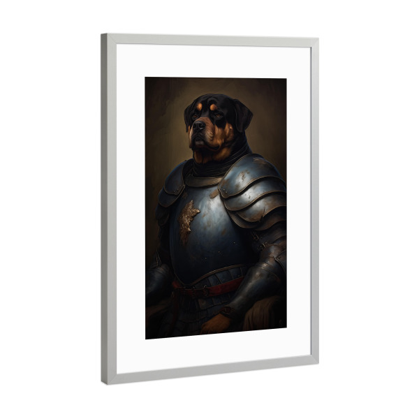 Poster mit Rahmen Silber "Rottweiler-Ritter" artboxONE - Tiere,Lustig