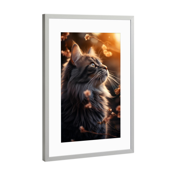 Poster mit Rahmen Silber "Katze im Sonnenschein" artboxONE - Natur,Floral,Tiere