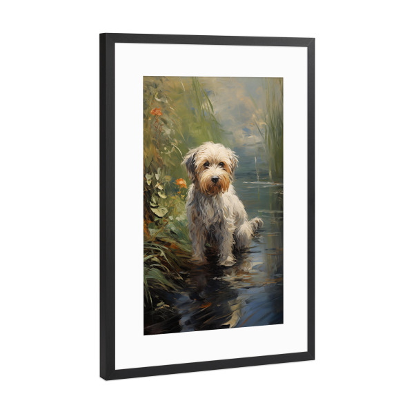 Poster mit Rahmen Schwarz (Metallic) "Süßer Hund in der Natur" artboxONE - Natur,Floral,Tiere - Hund,Tier,Natur,Süß,Knuffig,Landschaft,Ki