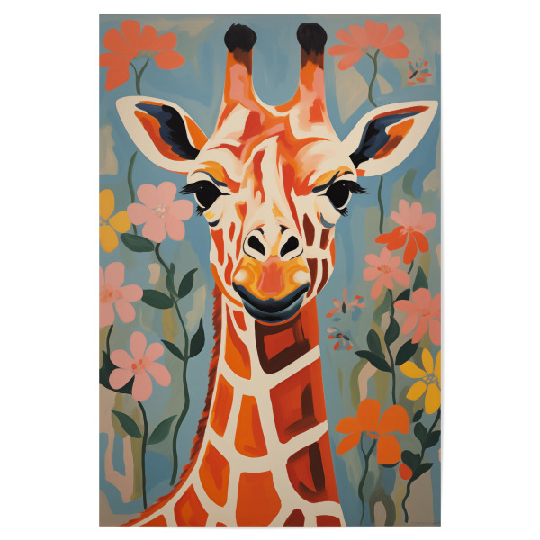 Poster 30x20 cm "Lustige bunte Giraffe" artboxONE - Natur,Floral,Tiere - Lustig,Giraffe,Tier,Natur,Bunt,Blumen,Floral