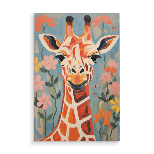 Holzbild "Lustige bunte Giraffe" artboxONE - Natur,Floral,Tiere - Lustig,Giraffe,Tier,Natur,Bunt,Blumen,Floral,Ki