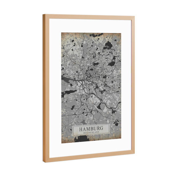 Poster mit Rahmen Kupfer "Hamburger Retro Stadtplan" artboxONE - Städte / Hamburg,Kartografie