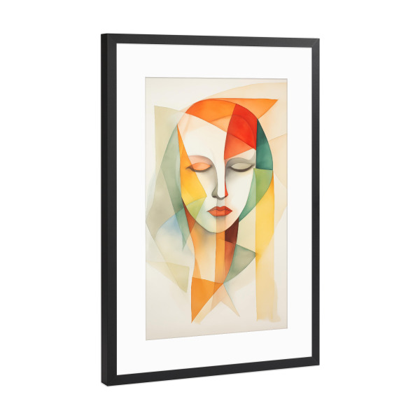 Poster mit Rahmen Schwarz (Metallic) "Female geometric face" artboxONE - Abstrakt,Menschen