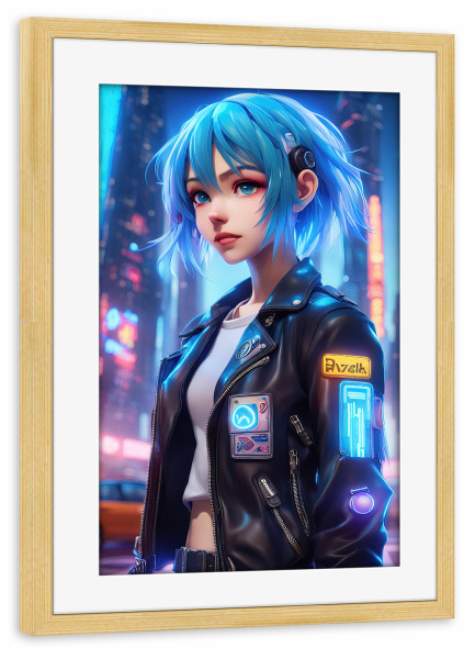 Poster mit Rahmen kiefer "Mädchen aus der Zukunft in Tokio" artboxONE - Comic,Fashion - Manga,Entai,Japan,Japanisch,Jung,Nacht,Tokio,Comic,Cartoon