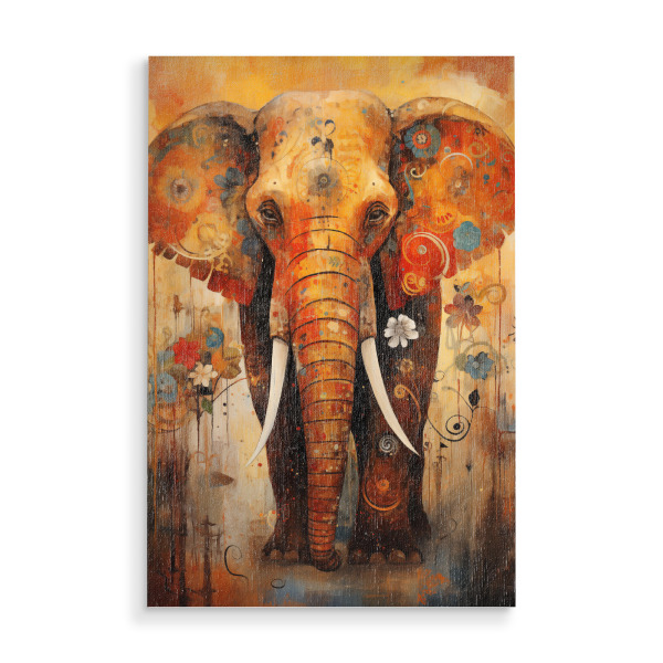 Holzbild "Elefant umgeben von Blumen" artboxONE - Floral,Tiere - Elefant,Tier,Bunt,Floral,Blumen,Ki