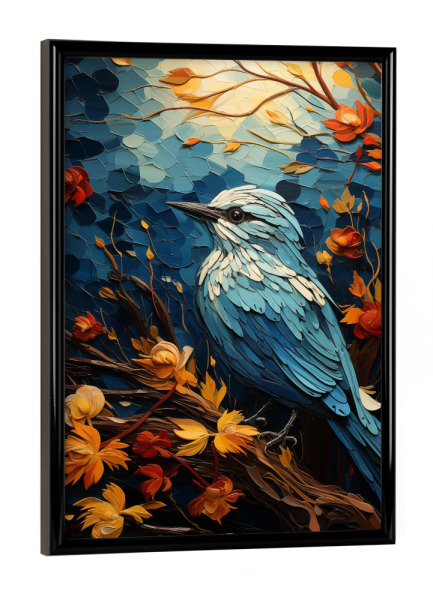 Poster mit schwarzem Rahmen "Bunter Vogel auf einem Baum" artboxONE - Natur,Floral,Tiere - Bunt,Vogel,Baum,Blätter,Van gogh