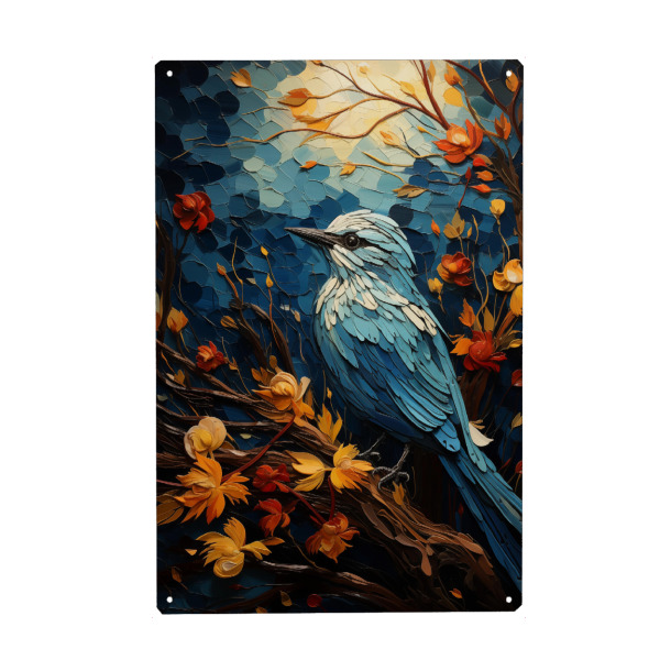 Holzbild "Bunter Vogel auf einem Baum" artboxONE - Natur,Floral,Tiere - Bunt,Vogel,Baum,Blätter,Van gogh,Ki