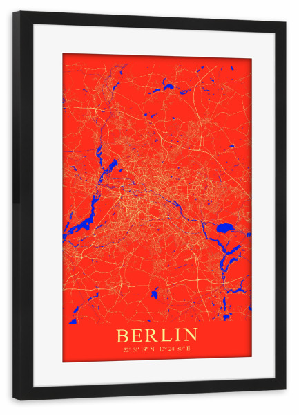 Poster mit Rahmen schwarz "City Karte von Berlin" artboxONE - Städte / Berlin,Kartografie