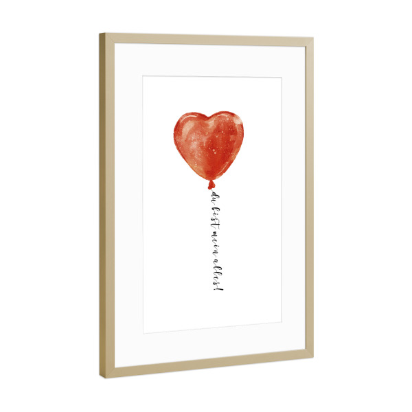 Poster mit Rahmen Gold "Herzballon - Du bist mein alles" artboxONE - Für Kinder,Liebe
