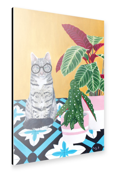 Alu-Dibond "Clevere Katze mit Pflanzen" 30x20 cm artboxONE