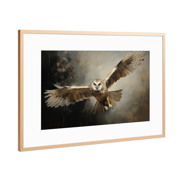 Poster mit Rahmen Kupfer "Dunkle fliegende Eule" artboxONE - Natur,Tiere