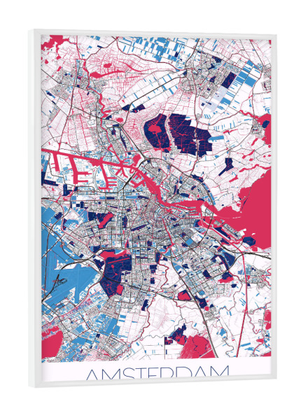 Poster mit weißem Rahmen "City Amsterdam Map" artboxONE - Städte / Amsterdam,Kartografie