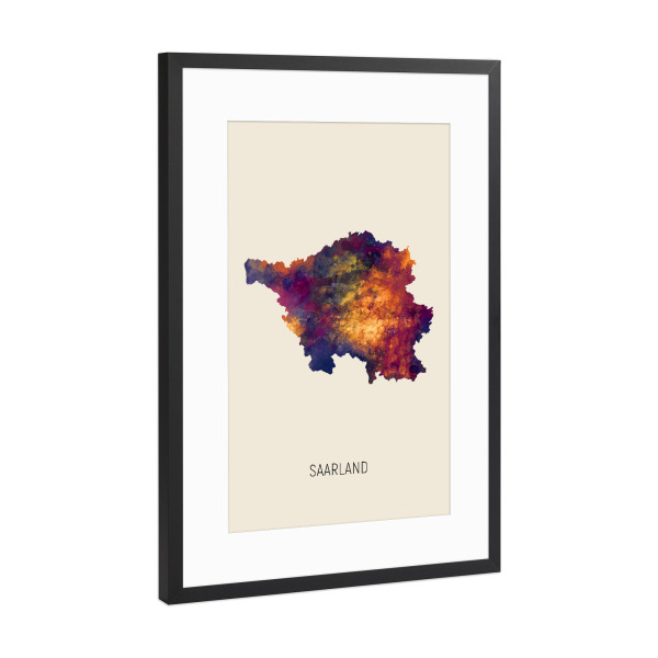Poster mit Rahmen Schwarz (Metallic) "Saarländische Landeskarte Beige" artboxONE - Kartografie