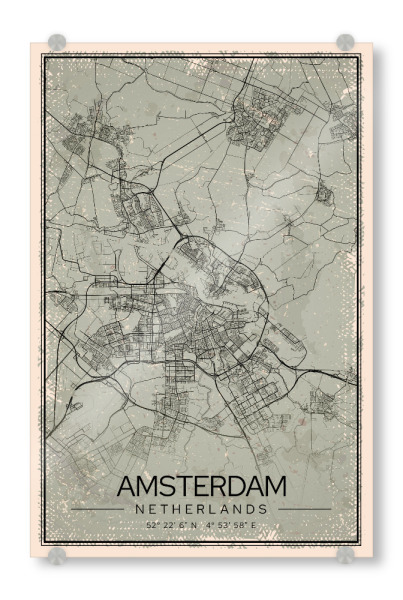 Acrylglasbild "Amsterdam Vintage City" artboxONE - Städte / Amsterdam,Kartografie