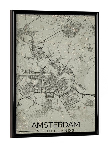 Poster mit schwarzem Rahmen "Amsterdam Vintage City" artboxONE - Städte / Amsterdam,Kartografie