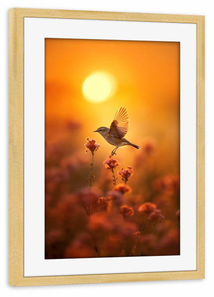 Poster mit Rahmen kiefer "Fliegender Sonnenuntergangsvogel" artboxONE - Natur,Tiere