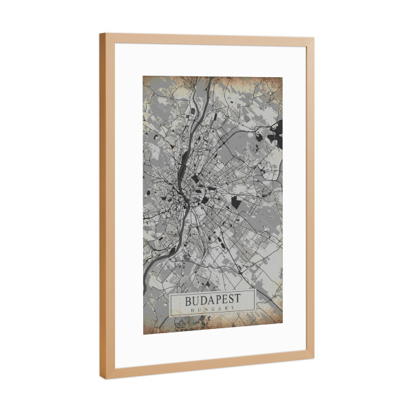 Poster mit Rahmen Kupfer "Vintage Karte Budapest" artboxONE - Städte / Budapest,Kartografie