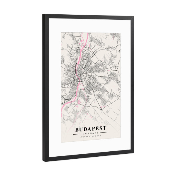 Poster mit Rahmen Schwarz (Metallic) "City Budapest" artboxONE - Städte / Budapest,Kartografie