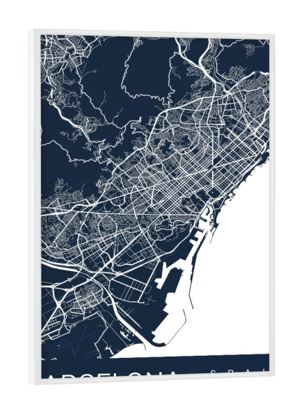Poster mit weißem Rahmen "Barcelona Stadtplan" artboxONE - Städte / Barcelona,Kartografie
