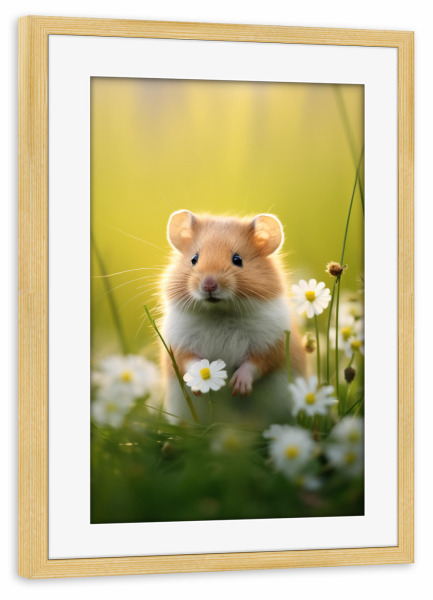Poster mit Rahmen kiefer "Niedlicher Hamster auf einem Feld" artboxONE - Natur,Tiere