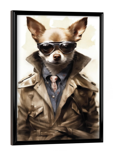 Poster mit schwarzem Rahmen "Coole Mode-Chihuahua" artboxONE - Tiere,Fashion,Lustig