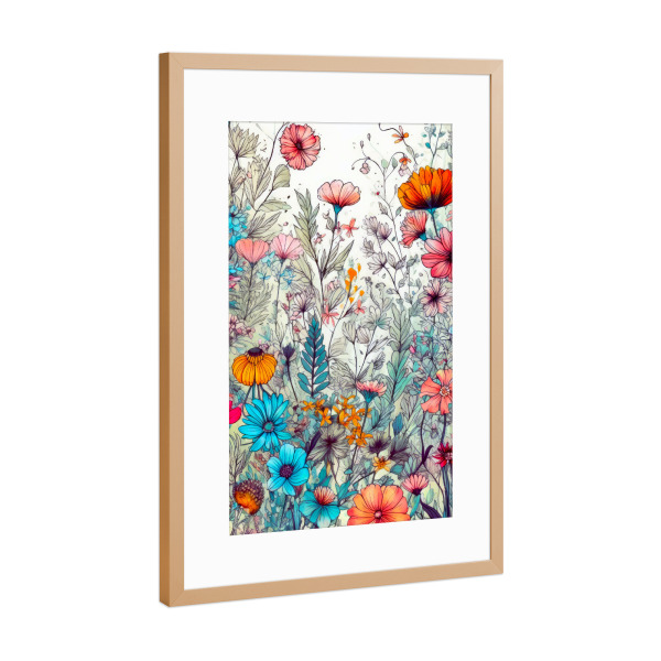 Poster mit Rahmen Kupfer "Wiese voller Blumen M" artboxONE - Natur,Floral - Wiese,Natur,Blumen,Blumen,Botanische,Blätter,Blatt,Blumen,Kräuter