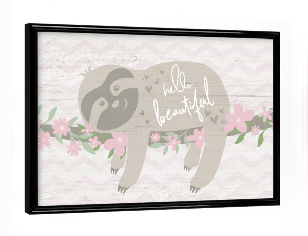 Poster mit schwarzem Rahmen "Blumenfaultier" artboxONE - Typografie,Für Kinder,Tiere - Faultier,Blumen,Kind,Kinder,Kinder