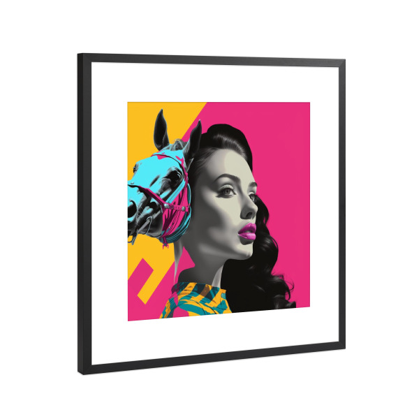 Poster mit Rahmen Schwarz (Metallic) "REITENDE FRAU" artboxONE - Menschen,Fashion,Sport,Für Mama - Pferd,Reiten,Pferde,Reiten,Frau,Rosa