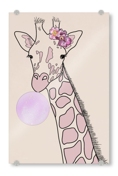 Acrylglasbild "Fortsetzung von Bubblegum Giraffe" artboxONE - Für Kinder,Tiere - Tiere mit kaugummi,Rosa kaugummi,Kaugummi,Giraffe