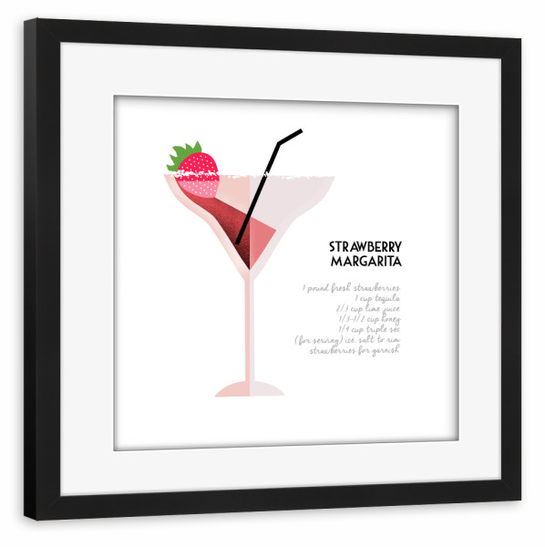 Poster mit Rahmen schwarz "Klassische Retro-Margarita" artboxONE - Typografie,Essen & Trinken / Alkohol - Margarita,Erdbeere,Rezept,Getränk,Alkohol