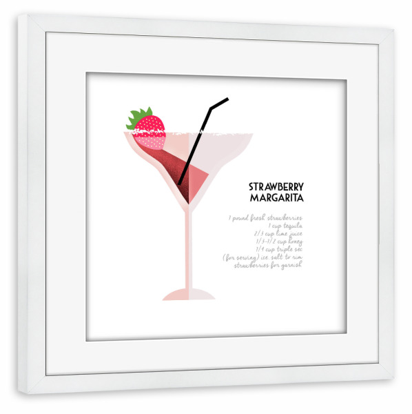 Poster mit Rahmen weiß "Klassische Retro-Margarita" artboxONE - Typografie,Essen & Trinken / Alkohol - Margarita,Erdbeere,Rezept,Getränk,Alkohol