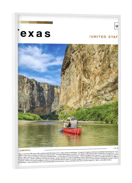 Poster mit weißem Rahmen "Texas-Zeitungscover-b" artboxONE - Städte,Architektur