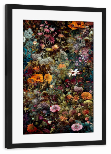 Poster mit Rahmen schwarz "Wiese voller Blumen J" artboxONE - Natur,Floral - Wiese,Natur,Blumen,Blumen,Botanische,Blätter,Blatt,Blumen,Kräuter
