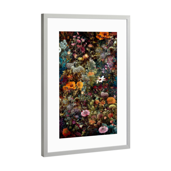 Poster mit Rahmen Silber "Wiese voller Blumen J" artboxONE - Natur,Floral - Wiese,Natur,Blumen,Blumen,Botanische,Blätter,Blatt,Blumen,Kräuter