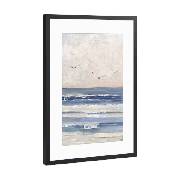 Poster mit Rahmen Schwarz (Metallic) "Weiche Morgenmöwen" artboxONE - Tiere,Abstrakt,Reise / Strand und Meer - Möwen,Meer,Ozean,Küste,Küste
