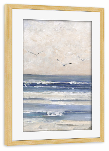 Poster mit Rahmen kiefer "Weiche Morgenmöwen" artboxONE - Tiere,Abstrakt,Reise / Strand und Meer - Möwen,Meer,Ozean,Küste,Küste