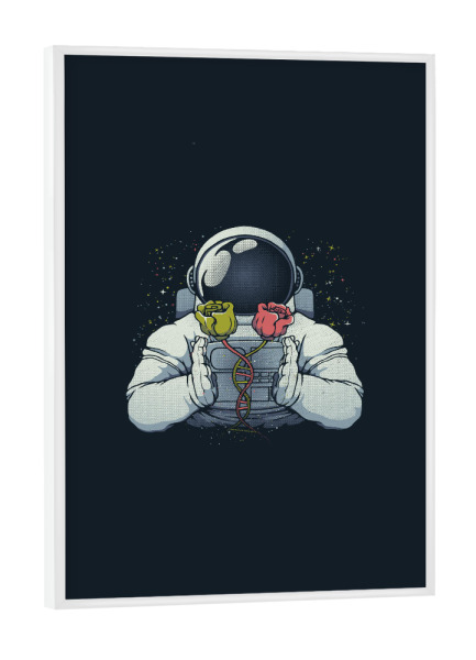 Poster mit weißem Rahmen "Astronaut mit Rosen" artboxONE - Floral,Galaxy