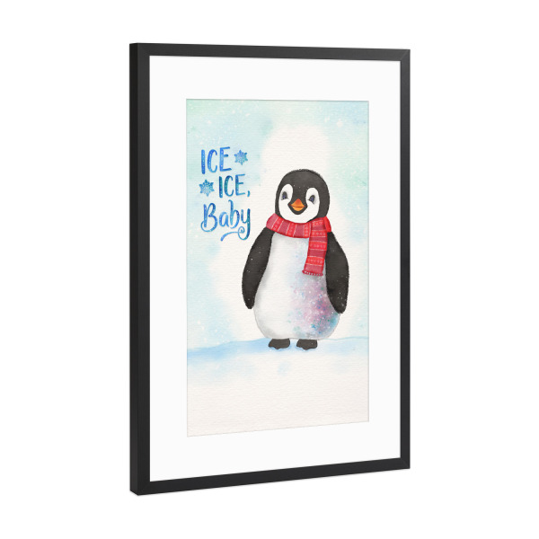 Poster mit Rahmen Schwarz (Metallic) "Pinguin: Ice, Ice, Baby" artboxONE - Typografie,Tiere,Weihnachten