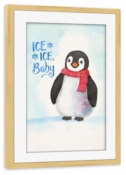 Poster mit Rahmen kiefer "Pinguin: Ice, Ice, Baby" artboxONE - Typografie,Tiere,Weihnachten