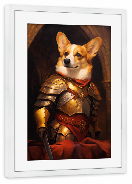 Poster mit Rahmen weiß "Corgi-Ritter" artboxONE - Tiere,Lustig