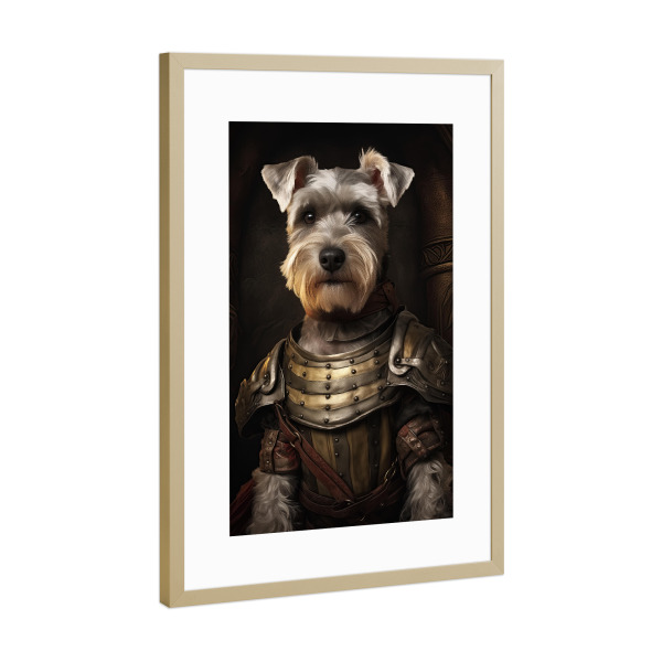 Poster mit Rahmen Gold "Schnauzer-Ritter" artboxONE - Tiere,Lustig