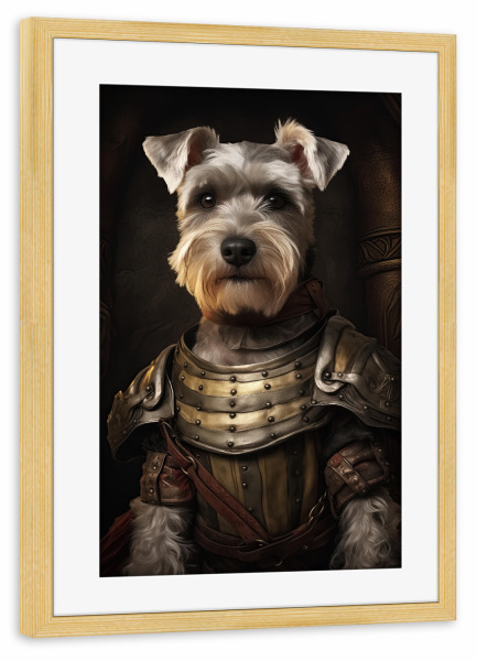 Poster mit Rahmen kiefer "Schnauzer-Ritter" artboxONE - Tiere,Lustig
