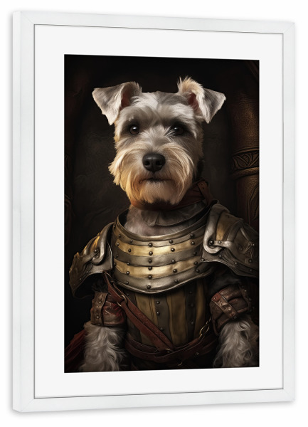 Poster mit Rahmen weiß "Schnauzer-Ritter" artboxONE - Tiere,Lustig