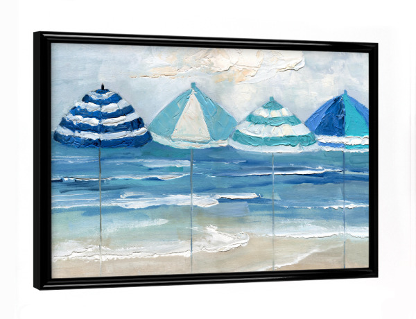 Poster mit schwarzem Rahmen "Regenschirmreihe" artboxONE - Reise / Strand und Meer - Sonnenschirm,Strand,Meer,Küste,Küste