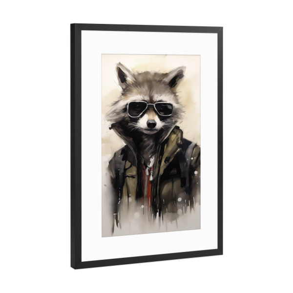 Poster mit Rahmen Schwarz (Metallic) "Mode-Waschbär" artboxONE - Tiere,Fashion,Lustig